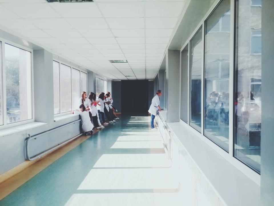 Hospital building and entrance area