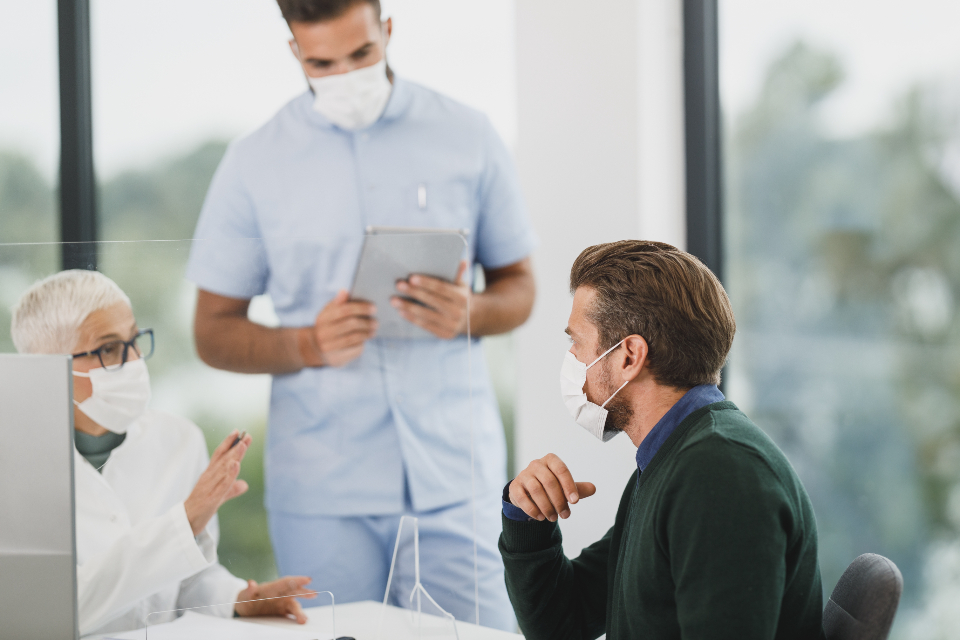 Medical staff in a hospital corridor